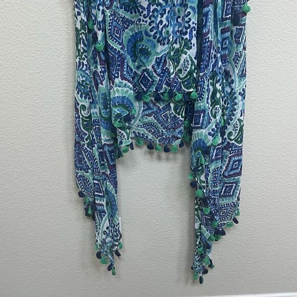 Charlie Paige NWT Dress One Size Flowy Cover Up Beaded Boho Blue Teal Aqua Beach - Picture 9 of 10